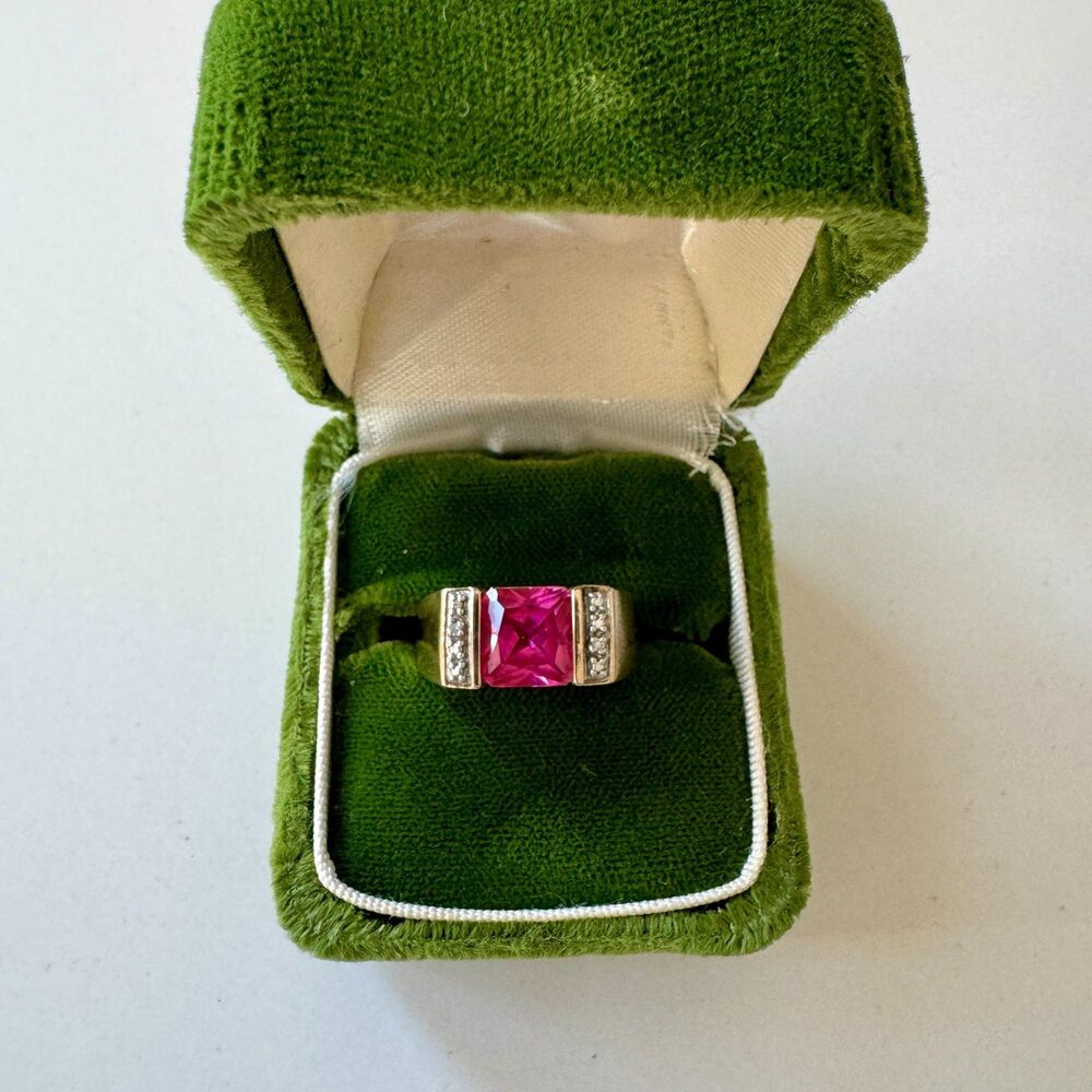 Vintage Gold Plated Cocktail Ring with Pink Stone - 5.5